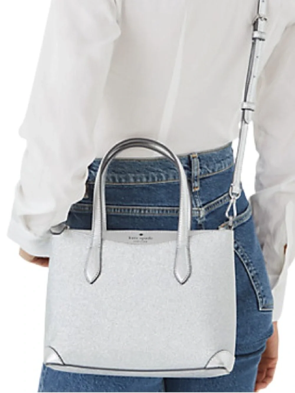kate spade NWT Silver Glitter Small Hayden Tote SHIMMY SATCHEL new with tags
